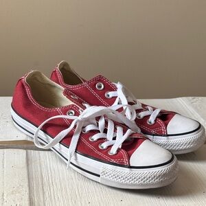 Brick Red Canvas Converse Sneakers with White Laces